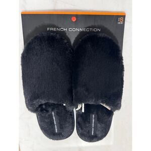 French Connection Women’s Mila Plush Slippers – Black | Size S (5-6) | NWT